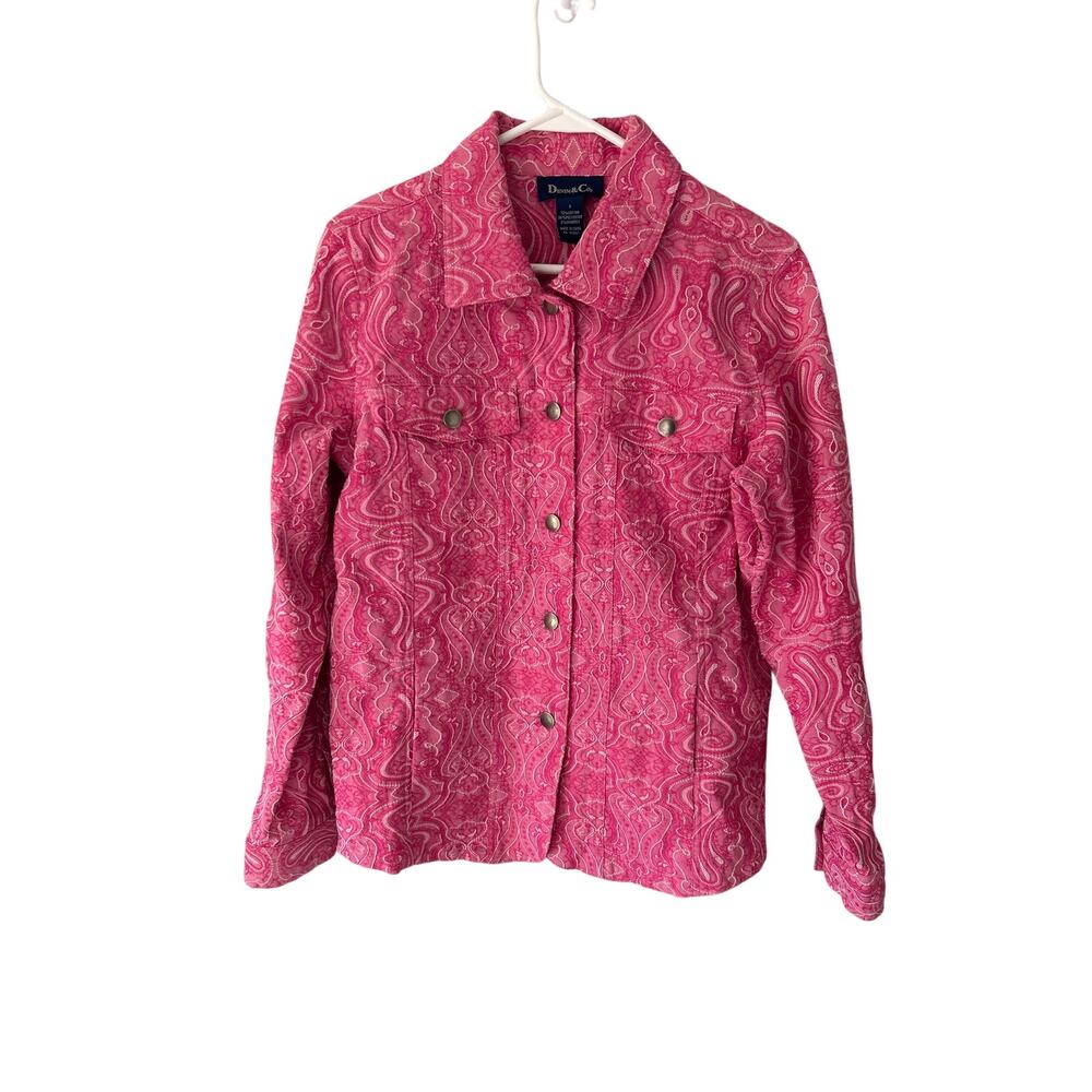 Denim & Co Pink and White Paisley Pattern Long Sleeve Lightweight Jacket Small